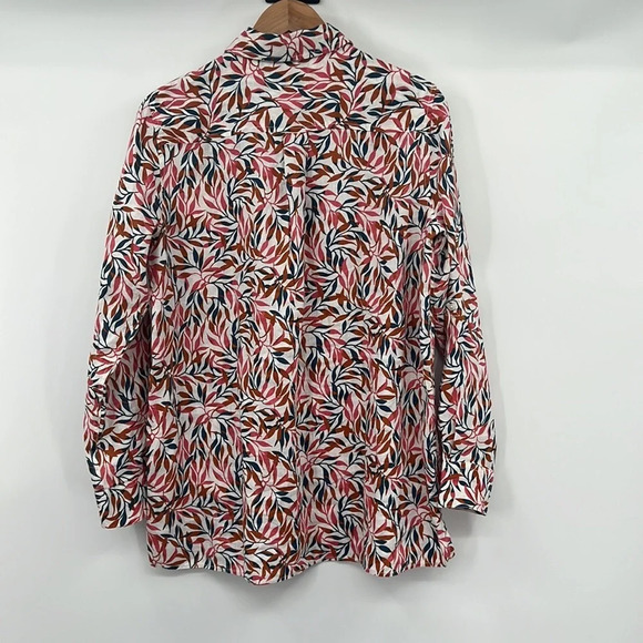Lands End Button Front Shirt Womens Medium Leaf Print Tropical Linen Long Sleeve - Picture 8 of 12